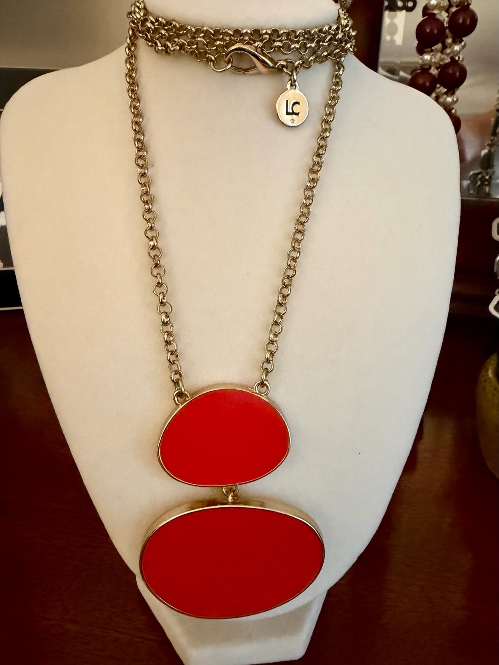 Liz Claiborne Gold-Tone Necklace with Red Double Oval Pendants